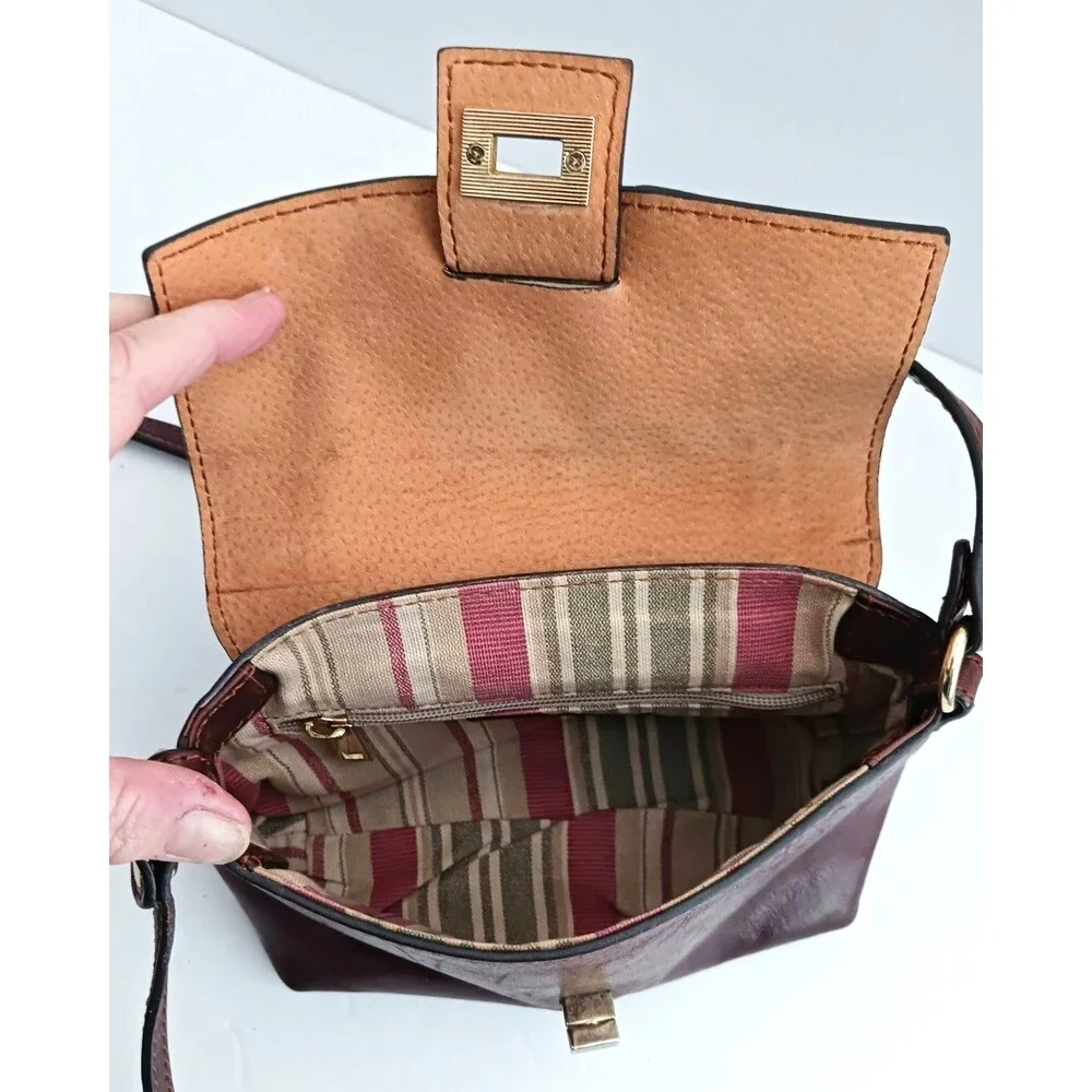 Floto Cognac Brown Leather Crossbody Bag Made in Italy 8X6